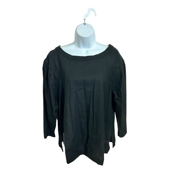 Banana Republic Linen Black Split Hem Blouse Size M Pleated Long-Sleeve Top New - Picture 6 of 7